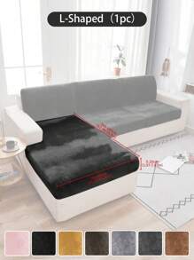 1pc Solid Color Silver Fox Velvet Stretch Sofa Seat Cushion Cover, Dust-Proof Decorative Protective Cover, Suitable For Hotel, Bedroom, Dark Gray, Black, Champagne