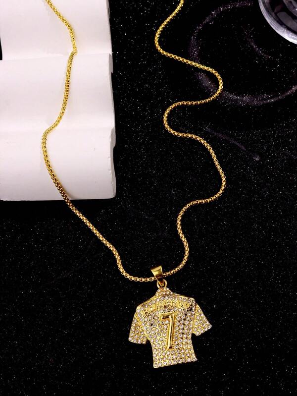 1pc Fashionable Unique Design Personalized Hiphop Style World Cup Jersey No.7 Rhinestone Decor Necklace Pendant, For Daily Wear, Festivals, Parties