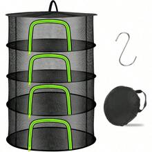 4-lagiges Kräutertrockner Hängend mit S-förmige Haken, Trockennetz Kräuter Schwarz, Zipper Plant Drying Rack, Mesh Trockennetz für Pflanze, Fleisch, Blumen