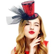 1 pieza Sombrero mini rojo elegante y de moda con diadema, pieza de cabeza encantadora para té para mujeres, adecuado para volver al colegio, fiestas, festivales de música, Halloween, Navidad, Año Nuevo - Multicolor - Ver 7