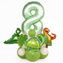 21pcs/Set Mini Dinosaur Foil Balloons, Olive Green Number Balloons, Jurassic Dinosaur Theme Birthday Party Decorations - Multicolor - View 10