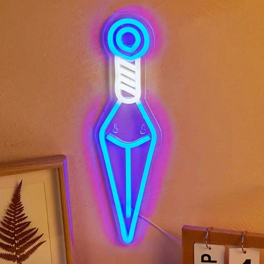 1 pieza Señal de neón LED de arma de anime, para decoración de pared y mesa, letreros luminosos señales de neón con alimentación USB, para decoración de dormitorio, boda y fiesta - Blanco+Azul - Ver 1