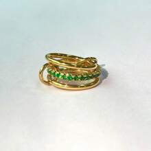 VKHK 1 anel de elos multicamadas de aço inoxidável banhado a ouro 18K com zircônia decorativa, adequado para uso diário feminino e festas de casamento, presente