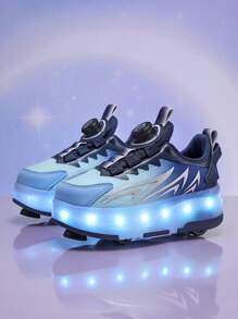 Migające rolki LED dla dziewcząt, 2 w 1, zdejmowane kółka, odpowiednie na wiosnę, lato, jesień i zimę, modne uliczne kraciaste buty do jazdy na rolkach z rzepem i akumulatorem litowo-polimerowym, oddychająca cholewka z poliuretanu i trwała podeszwa zewnętrzna z TPR, odpowiednie dla aktywnych dzieci poniżej 14 lat