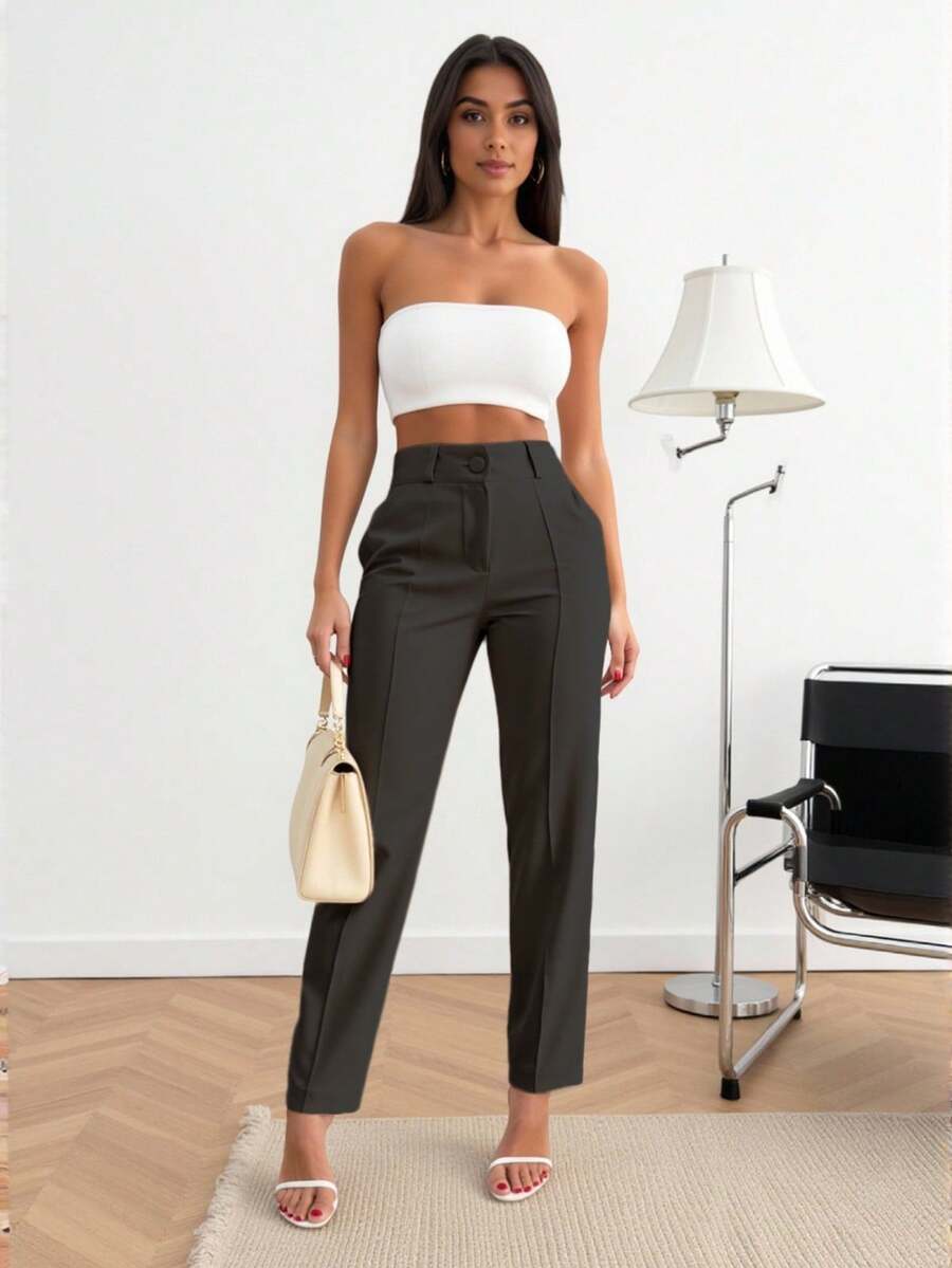 Women's Glam Straight-Leg Tailored Trousers With Pocket - màu đen - Xem 1