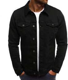 Men's Casual Classic Denim Jacket Slim Fit Fashion Jean Coathalloween - Red - View 2