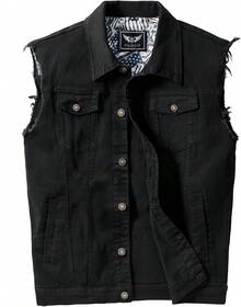 Denim Vest Jacket For Men Fashion Stretchy Trucker Sleeveless Jean Outerwear