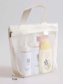 1pc Lightweight Mesh Shower Bag, Travel Cosmetic Bag, Large Capacity Portable Toiletry Bag, Hanging Bathroom Storage Bag, Suitable For Vacation, Summer Holiday, Back To School Season, Can Be Used As School Supplies Bag, Toiletry Bag Or Travel Bag. - Apricot - View 17