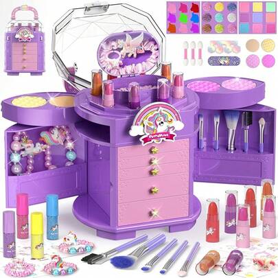 Juguete De Maquillaje Para NiñAs, CosméTico Real Lavable, MaletíN Y Bolsa De Princesa, Princesa Juego De SimulacióN, NoóXico, Regalos De CumpleañOs Y Navidad Para NiñAs 3+ (PúRpura)