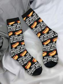 1 Pair Retro Feed Me Hot Dogs And Tell Me I'm Pretty 2 For Men & Women - 3D Digital Printed Athletic Socks, All-Season Comfort For Fitness, Hiking, Travel & Casual Attire - Matching Couple Gift For Birthdays, Weddings, Mothers Day - màu đen - Xem 8