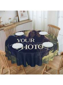 1pc Custom Round Tablecloth - Designed With Your Personalized Logo, Photos And Text, Washable, Stain-Resistant Polyester Tablecloth, Suitable For Christmas, Halloween, Valentine's Day, New Year, Easter, Thanksgiving, Father's Day, Mother's Day Decor And Gifts. Add A Special Touch To Your Holidays, A Perfect Gift For Your Girlfriend, Boyfriend, Wife Or Husband.