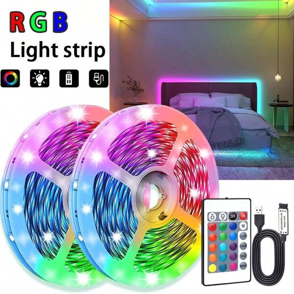 Bande lumineuse LED RVB USB, bande lumineuse flexible pour chambre, contrôleur 24 touches, changement de 16 millions de couleurs, convient pour la chambre, le salon, la salle de jeux