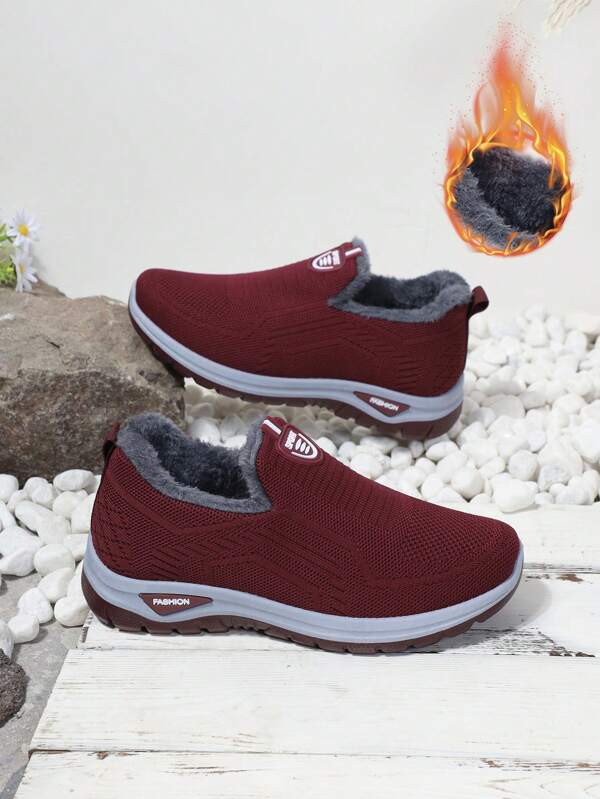 Women's Red & Black Outdoor Sports Shoes, Warm Shoes, Walking Shoes, Running Shoes, Comfortable Shoes For Winter