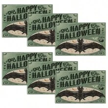 Set de 4/6/12 manteles individuales - Diseño de calabaza de horror, bruja y murciélago - Manteles individuales impresos creativos, resistentes al calor, decoración de mesa de cocina y comedor para Halloween, decoración de habitación, ajuste de mesa para fiestas festivas, aumenta el ambiente festivo