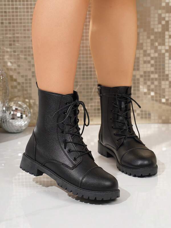 Women's Fashion Versatile Lace-Up Mid-Calf Boots,Motorcycle Boots, Short Boots,High-Top Anti-Slip Boots,Casual Comfortable Side Zipper Outdoor Boots,Riding Outdoor Black Boots,Autumn/Winter Boots,Knee-High Boots