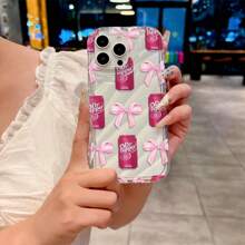 Bow-Knot 1pc Transparent Bow Drink Bottle Design Phone Case, Silicone Airbag Shock-Proof, Personalized Phone Case Compatible With IPhone 7/7Plus/8/8Plus/X/XR/XS/XS Max/11/11Pro/11Pro Max/12/12Pro/12Pro Max/13/13Pro/13Pro Max/14/14Pro/14Pro Max/14Plus/15/15Pro/15Pro Max