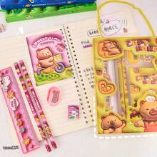 [Back To School Essentials] 1Set/6pcs Cartoon Animal Stationery - Adorable Pencil Case, Erasers, And Stickers With Inspiring Designs, Essential Classroom/Study Supplies For Backpack School Stationery Stitch Pencil Case For School Pens Stich Notebooks Pencil Case Stationery Things For School School Stationery Desk Games Sticker Books School Stationery Piggy Bank One Piece Graduation Colors Highlighters