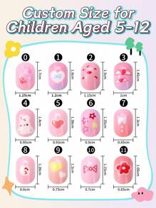 24 片儿童按压式指甲贴纸 Naio 儿童人造指甲贴纸 预粘全覆盖短款亚克力指甲 适合女孩儿童指甲装饰（粉色天堂）