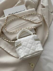 Bolso de cadena mini ligero, bolso acolchado, bolso cubo, adecuado para niñas, estudiantes universitarias y trabajadoras de oficina - Blanco - Ver 7