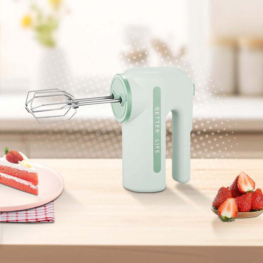 USB-C Rechargeable Wireless Electric Hand Mixer, 5-Speed Lightweight Immersion Blender, Stainless Steel Whisks, One-Touch Eject & Easy Clean - For Baking, Mixing, Whipping - 綠色 - 查看 1