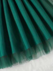 女童无袖碎花蓬蓬裙 - 完美的春秋季礼物 - 綠色 - 查看 4