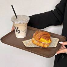 1pc INS Style Faux Wood Grain Tray, Rectangular Serving Tray, Coffee Shop Dessert Tray, Storage Dish, Cake & Snack Plate