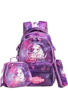 3PCS Backpacks For Girls And Boys School Backpacks With Lunch Bag For Elementary Preschool Students Cute Travel Backpack 3 In 1 Bookbag Set For Girls And Boys Back To School - Pink Green 1030 - View 1