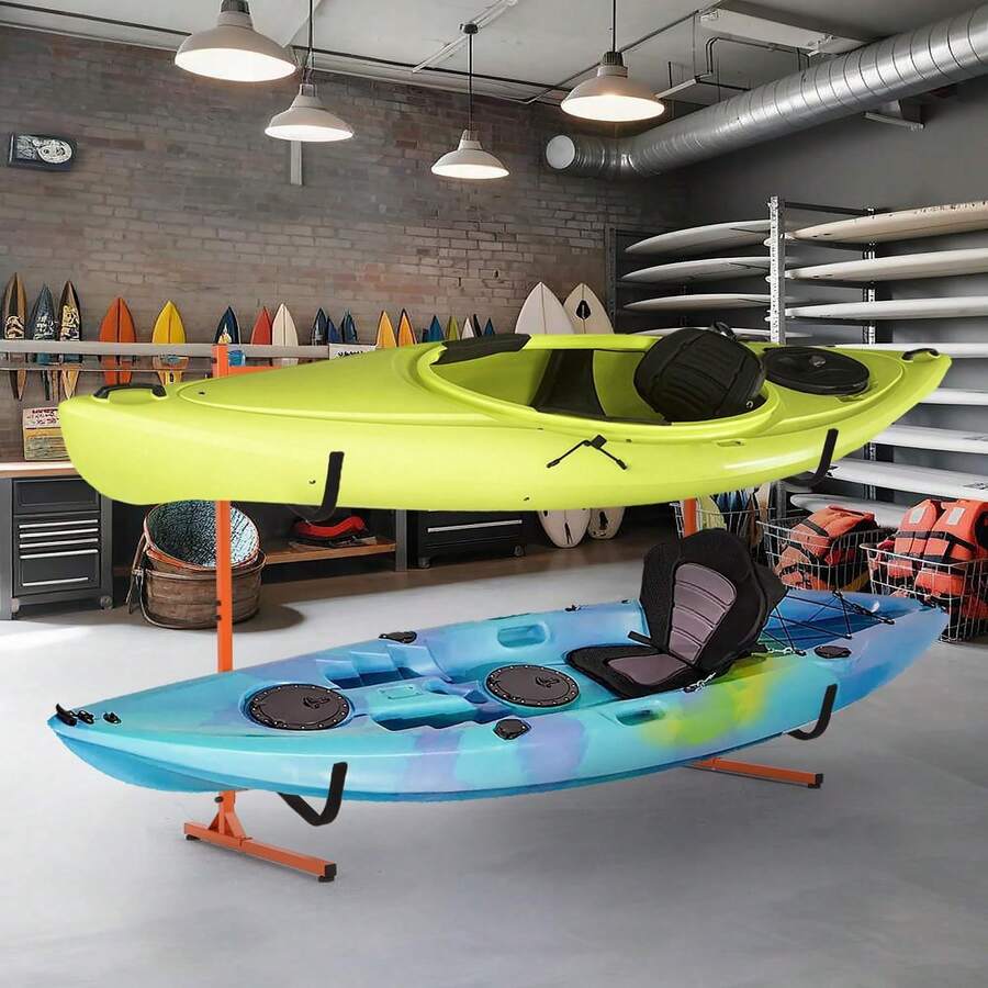 Freestanding Kayak Storage Rack, Freestanding Adjustable Kayak Racks 2 Levels Hold Up /Paddleboards/Canoes/Surfboard, Heavy Duty Steel Storage Stand For Indoor Outdoor Garage  Freestanding Kayak Storage Rack, Kayak Rack For Indoor And Outdoor Storage, Heavy-Duty Steel Kayak Stand With Padded Arms And Adjustable Width, For Kayaks, Canoes, , Paddleboards & Surfboards - Black - View 1