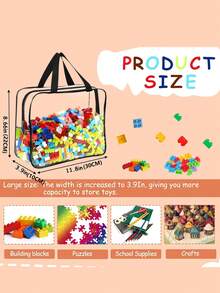 Bộ 1/2/3/4/6 túi đựng đồ chơi trong suốt có khóa cài, thích hợp để đựng khối xếp hình và các loại đồ chơi khác, túi đựng đồ du lịch bằng PVC có khóa cài (Không bao gồm đồ chơi) - Trong sáng - Xem 5