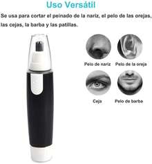 Cortapelos Nariz y Oreja, Maquina para Nariz, Nose Trimmer Recortadora de Vello Nasal, Depiladora Electrica Facial con Alta Velocidad y Hojas de Acero Inoxidable de Diseño Lavable Cabeza Desmontable - Negro - Ver 2