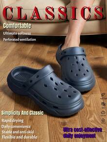 Season's New Stylish And Minimalist Men's Solid Color Hole-In-One Shoes, Suitable For Daily Casual Wear And Versatile. The Thick-Soled Shoes Are Breathable, Soft, And Comfortable. The EVA Material Is Special For Non-Slip, Non-Odorizing Feet, Antibacterial Foot Protection, Quick-Drying | Ultra-Strong Cushioning | Suitable For Wearing On The Beach/Outdoor Street/Indoor Bedroom, Bathroom, Etc., Men's And Women's Couple's Hole-In-One Shoes. - Multicolor - View 4