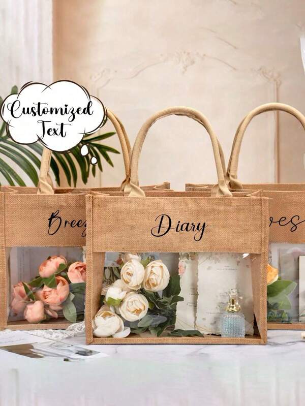 Customizable Text Linen Handbags, PVC Waterproof Shopping Bags, Storage Bags, And Travel Suitcases Made Of Linen. Suitable For Weddings, Birthdays, Beaches, And Holidays, Perfect For Organizing Various Items Such As Bridesmaids, Students, And Beach Outings,Multifunction,Versatile,Large Capacity,Lightweight,Functional,Practical,All-Purpose,Colorful,Cute,Adorable,Contracted,Funny,Kawaii,Y2K,Minimalist,Commuting,Business Casual,Basics,Custom,Personalized,Unique,Customized,Ideal Gifts For Him,Ideal Gifts For Her,Her,Boyfriend,Girlfriend,Family,Friends,For Anniversaries,For Birthdays,For Holiday/ Vacation,For Outdoors/Outings/Travel/Hiking/Stadium/Sports/Climbing,For Business/Commute/Work/Office,Travel