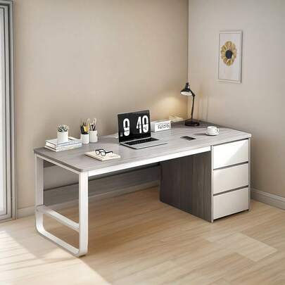 Vabches Escritorio de Oficina Minimalista, Espacioso Escritorio para Computadora con 3 Cajones, Escritorio Minimalista con Patas de Mesa Reforzadas, Ideal para Estudio,Juegos y Trabajo