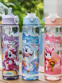 1pc 750ml/25oz Cartoon Pony Themed Plastic Water Bottle, Leak-Proof, Portable, Straw, Hand Washable, Suitable For Outdoor Activities, Games, Cycling, Camping, Great For Holidays And Birthday Gifts