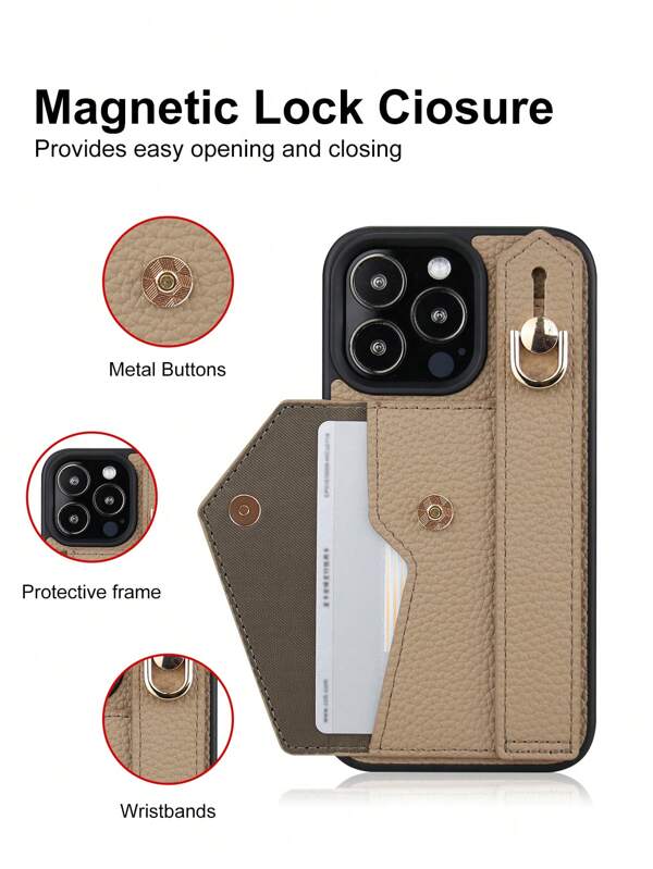 1 Peça Capa de Telefone com Apoio e Alça para Cartão em Marrom Claro, Compatível com Apple 16e 15Pro Max/iPhone12Pro Max/iPhone13Pro Max/iPhone14plus/iPhone14Pro Max iPhone11/iPhone15Pro Max/iPhone15plus, Galaxy S20 Ultra/S20 Plus/S21 Plus/S22 Ultra/S23 S24 S25 Ultra, Xperia 5 IV/10 IV/1 IV