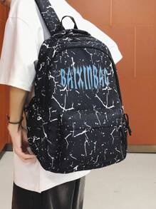 Casual Large Capacity Letter Print Contrast Color Multi-Pocket Functional Backpack, Unisex College Style Student Bookbag, Suitable For School, Classes, Shopping, Travel, Back To School Season