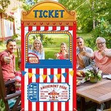 1 pieza Carpa de circo carnavalesco Foto Stand - Diseño de patrones para la taquilla del circo, Fondo para cabina de fotos con temática de circo, Suministros decorativos para fiestas y entretenimiento en el hogar, Suministros de decoración para fiestas con temática de circo, Suministros de decoración de carnaval, Accesorios divertidos para fotos.