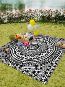 1 件新款户外防水防沙数码印花野餐/沙滩垫，时尚清新图案，适合露营和野餐