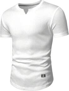 Mens Muscle Slim T Shirt V-Neck Longline Henley Shirt Gym Workout Athletic Tee Shirts