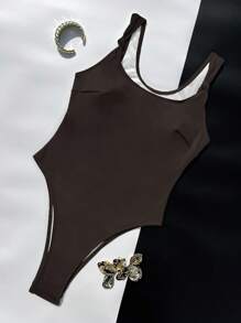 Women's Elegant Brown Beach Style Spaghetti Strap One-Piece Swimsuit