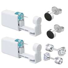 2 pezzi Set piercing orecchie monouso con punte integrate, 2 pezzi orecchini con zirconia cubica - Kit sicuro per piercing delle orecchie