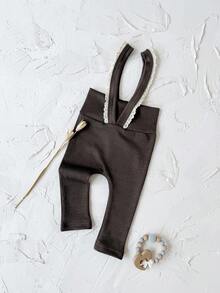 Newborn Baby Girls Casual Ruffled Strap Pants, Elastic Leggings, Spring/Autumn - Chocolate Brown - View 7