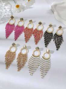 1 par de pendientes colgantes con borlas y pedrería de estilo bohemio oversize, adecuados para la playa, el casual, las fiestas y ocasiones formales
