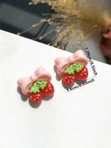 1 pièce Boucles d'oreilles à clous en résine avec nœud papillon et fraise, mignonnes et douces, convenant pour les femmes et les filles pour une utilisation quotidienne