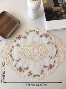 1pc, Exquisite Round Lace Tablecloth-Unique Hollow Design With Crochet Flower Pattern, Thermal Insulation, Woven Materials, Multifunctional Table Mats, Coasters, Placemats-Retro Style, Bedside Table Decoration, Dust Cover, Room Decoration Lace Tablecloth, Mother's Day Gift.