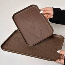 1pc INS Style Faux Wood Grain Tray, Rectangular Serving Tray, Coffee Shop Dessert Tray, Storage Dish, Cake & Snack Plate