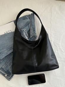 2026 New Fashion Solid Color Commuter Tote Bag, Minimalist Niche Design Underarm Bag, Stylish Large Capacity Shoulder Bag , Office - Black - View 6