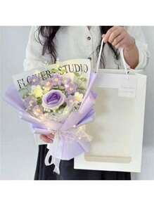 1 Pc Finished Rose Flower Bouquet Knitted Gift Set, Romantic Mother's Day, Birthday Gift For Girlfriend, Friends