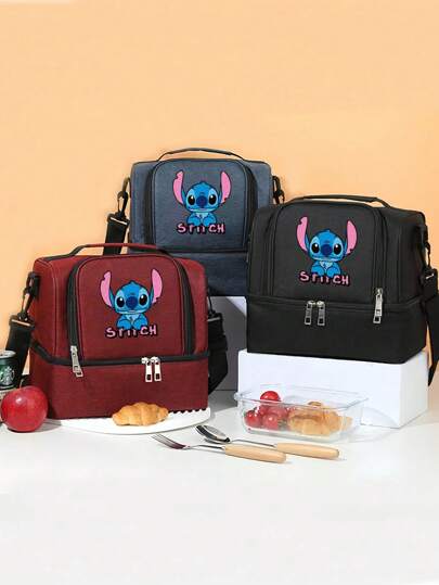 Disney Adorabile borsa termica per il pranzo a tema Stitch - Doppia tasca termica con fodera in alluminio spessa, mantiene i pasti caldi per la scuola, il ritorno a scuola, forniture scolastiche, ufficio e attività all'aperto | Collezione Disney