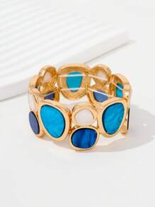 1 pezzo Braccialetto vintage vintage in stile boho, asimmetrico e gioiello esagerato con finta pietra preziosa ed elastico, braccialetto di stile barocco francese di lusso con decorazioni geometriche, adatto per uso quotidiano, feste ed eventi, per regalare ai propri cari ed amici